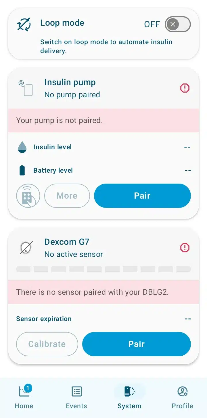Illustration de l’application DBLG2 : écran Système, tout désactivé